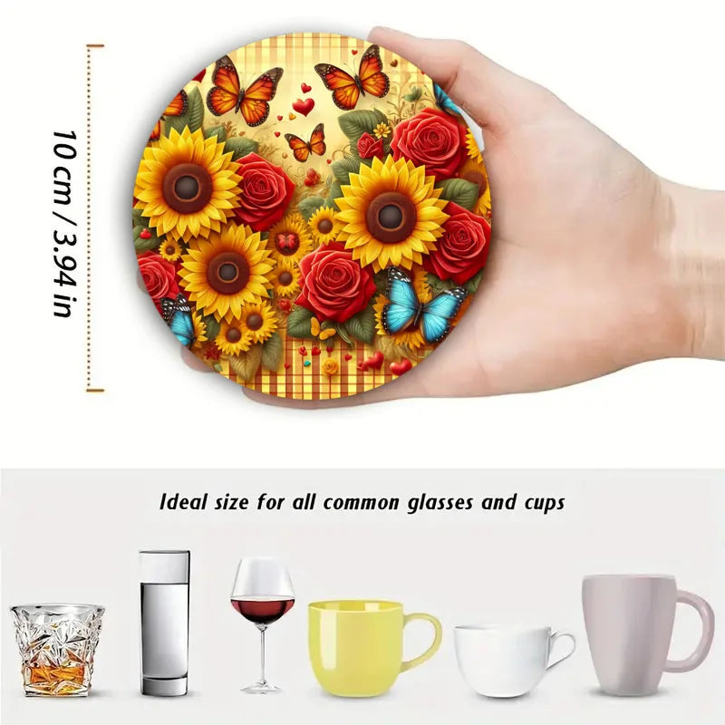 4er Set bunte Sonnenblumen Holz-Untersetzer rutschfest für Küche Büro