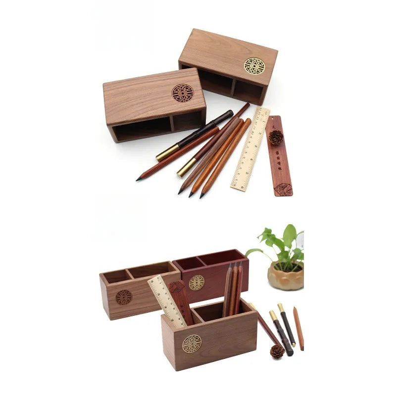 Handgeschnitzter Stifthalter aus Naturholz Schreibtisch Organizer