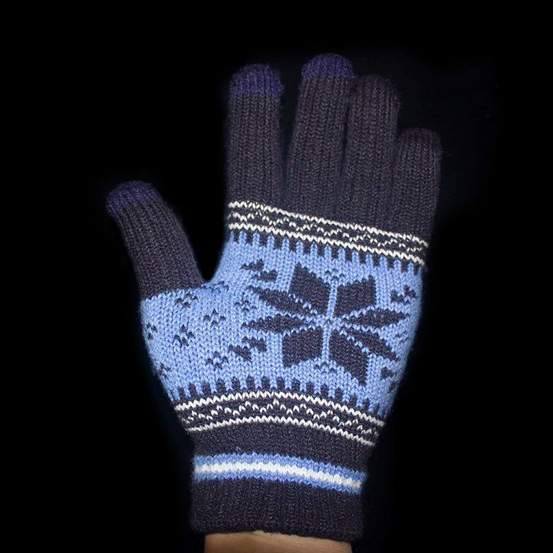 Warme Strick Winterhandschuhe mit Schneeflocken für Damen und Herren