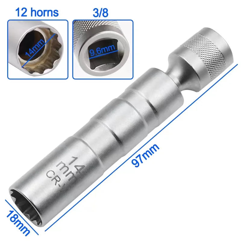 Zündkerzen Steckschlüssel Adapter Set 14mm 16mm Universalgelenk 3/8 Zoll