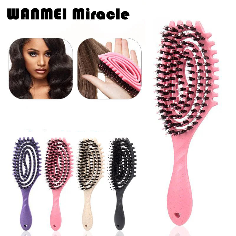 Haarbürste mit Wildschweinborsten zum sanften Entwirren von Locken 22x7cm