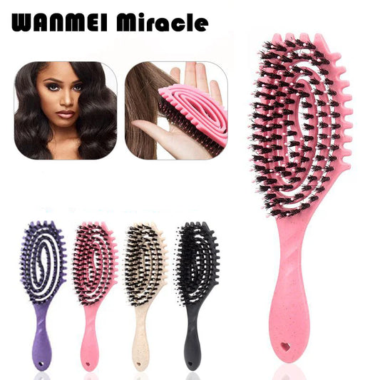 Haarbürste mit Wildschweinborsten zum sanften Entwirren von Locken 22x7cm