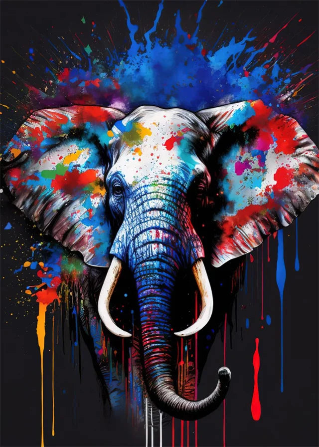 Buntes abstraktes Elefanten Leinwandbild für stilvolle Wanddekoration