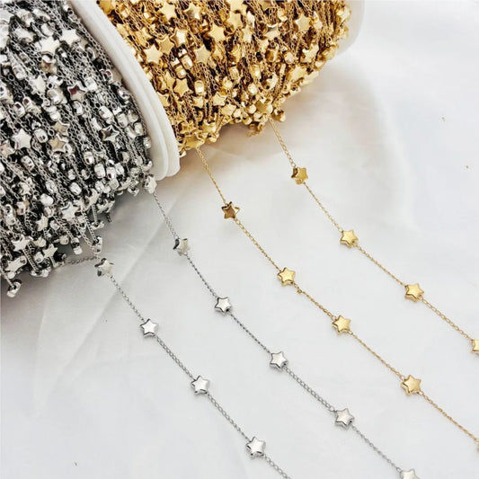 1m 6mm Kupfer Schmuckkette mit Herz - Stern für kreative DIY Designs