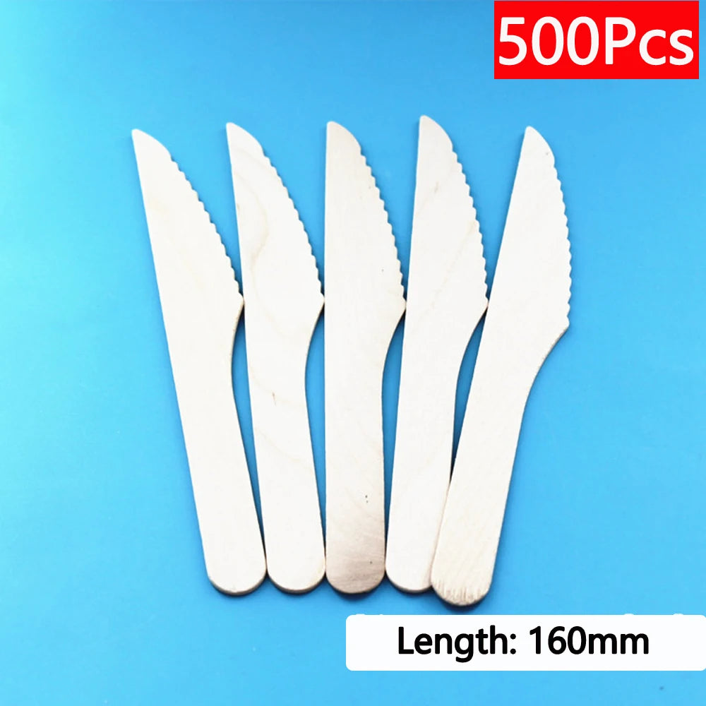 Einweg-Holzbesteck 16 cm 10/150/500 Stück Gabel Löffel Messer Set