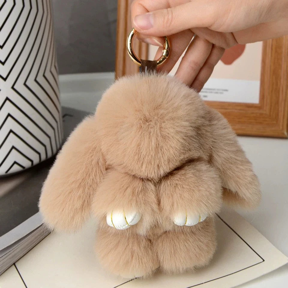 Flauschiger Kaninchen Fell Pompon Schlüsselanhänger für Taschen Deko