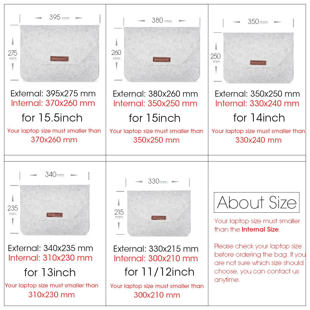 Wollfilz Laptoptasche in verschiedenen Größen mit praktischem Zubehör-Yabubestshop