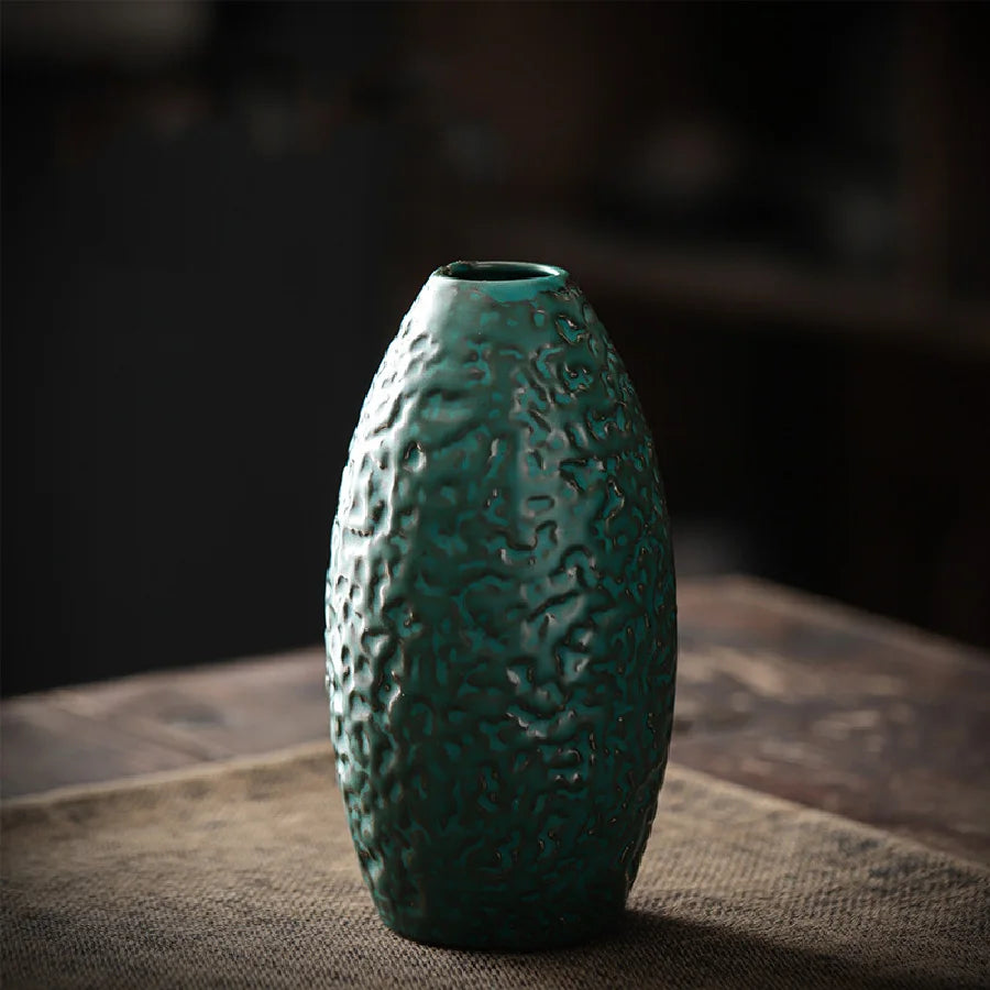 Kleine Keramikvase - Grobstruktur Vintage Design - Japanischer Stil für Wohnzimmer und Esstisch