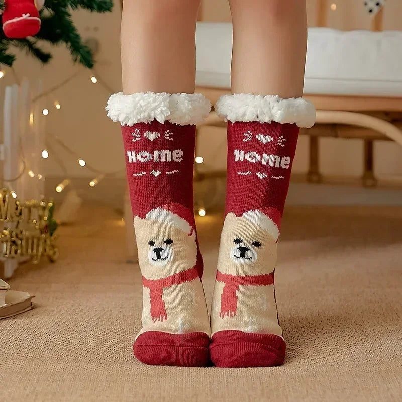 2er Set flauschige Damen Thermo-Socken rutschfest warm Plüsch Weihnachten