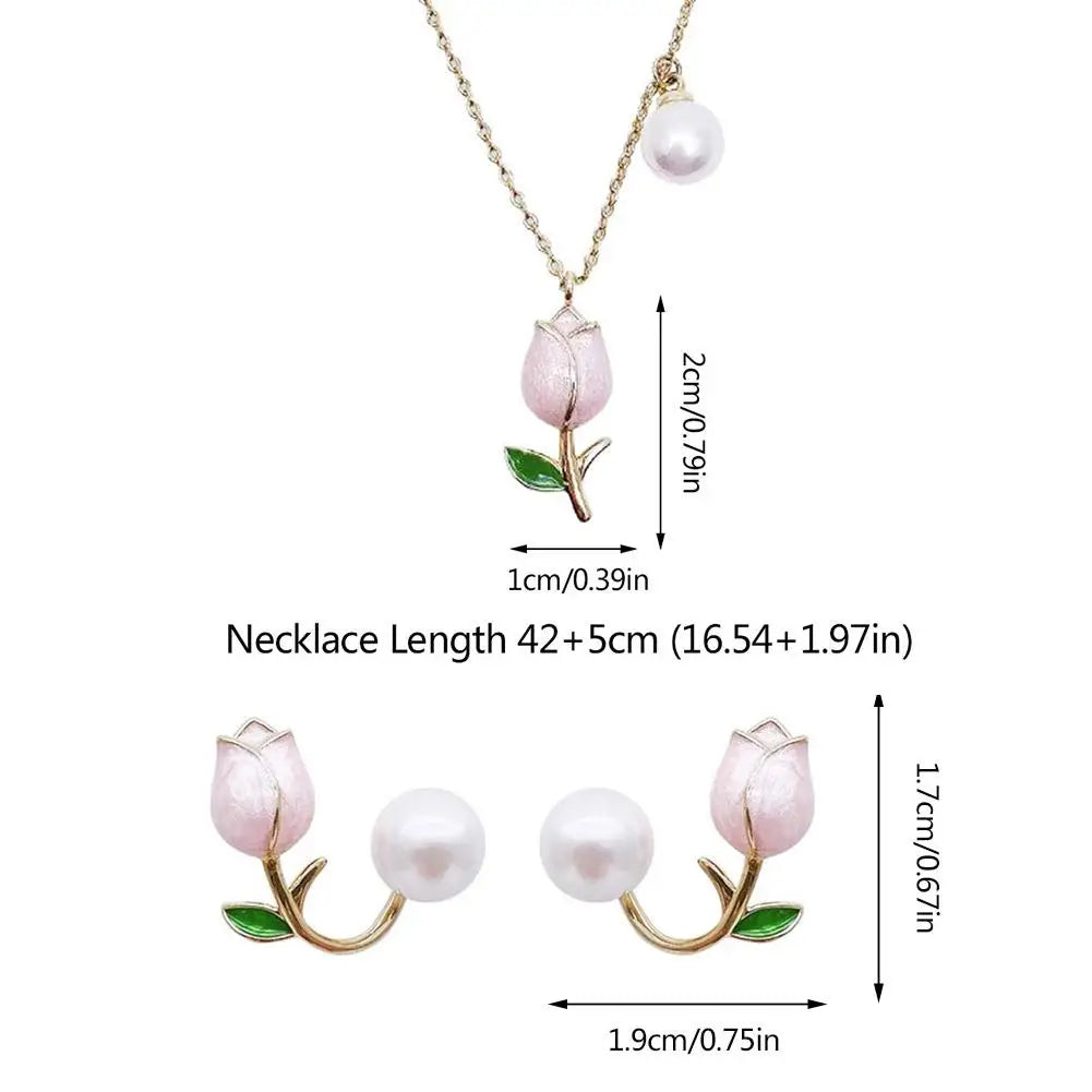 Elegantes Schmuckset mit rosa Tulpenanhänger für Damen