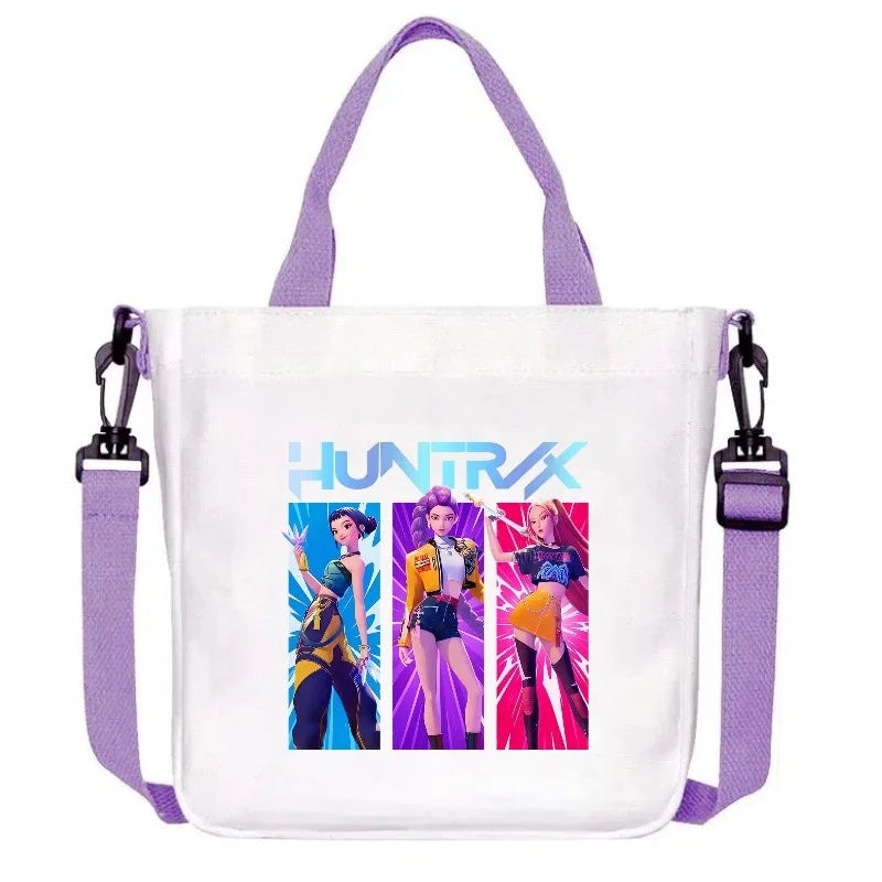 KPop Cartoon Umhängetasche aus Leinwand mit großem Fassungsvermögen