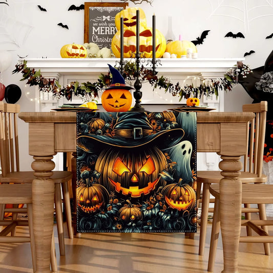 Schwarze Halloween Tischflagge mit Kürbisgespenst für saisonale Dekoration