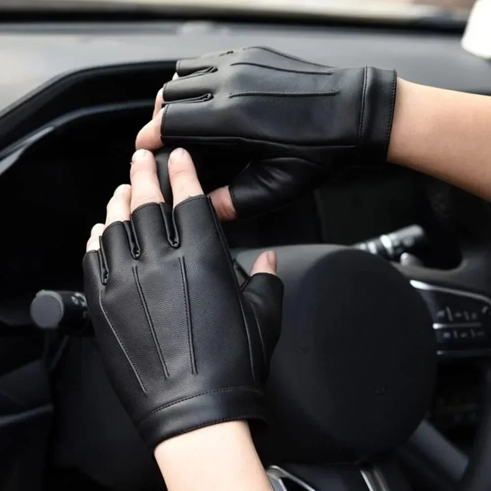 Winddichte fingerlose Fahrhandschuhe PU-Leder warm rutschfest M L XL