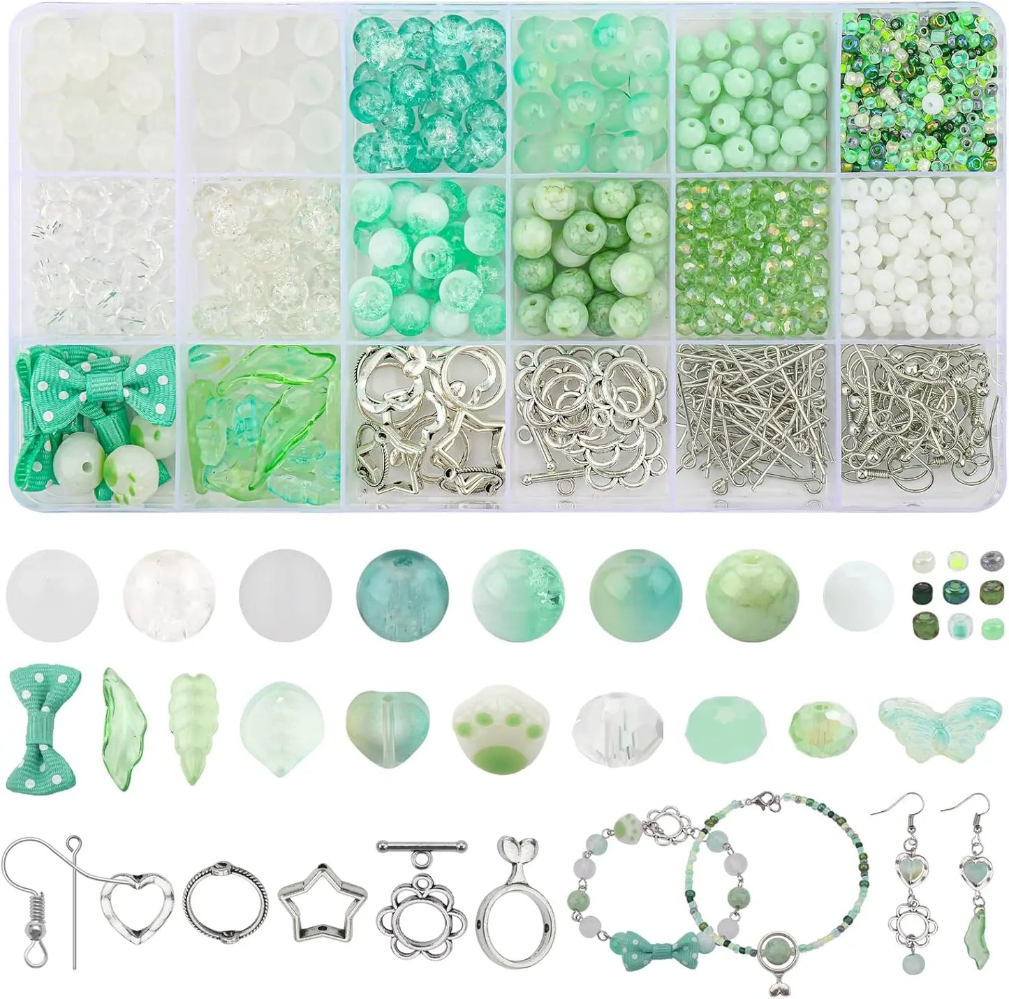 Grünes Glasperlen Set für Armband Halskette Ohrringe DIY Schmuckherstellung