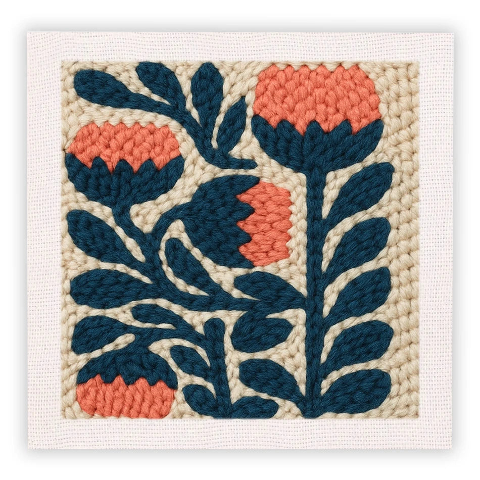 25x25cm Quadratisches Lochnadel-Set für Anfänger mit Rahmen Blumenmuster