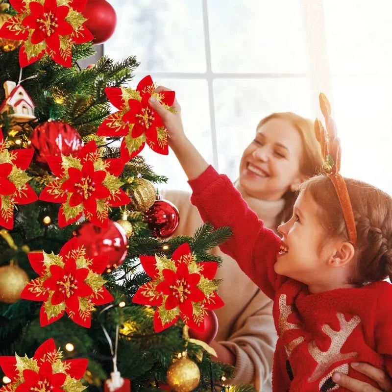 Künstliche funkelnde Glitzer-Weihnachtsblumen für Dekoration