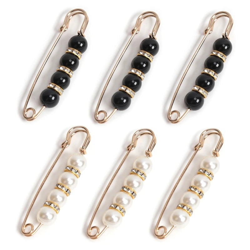 6tlg Set Elegante Perlenbroschen für Taillenanpassung & Fixierung