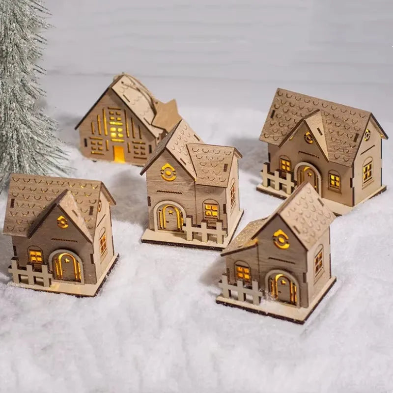 Weihnachtsbeleuchtung Holzhaus Dekoration mit warmem LED-Licht