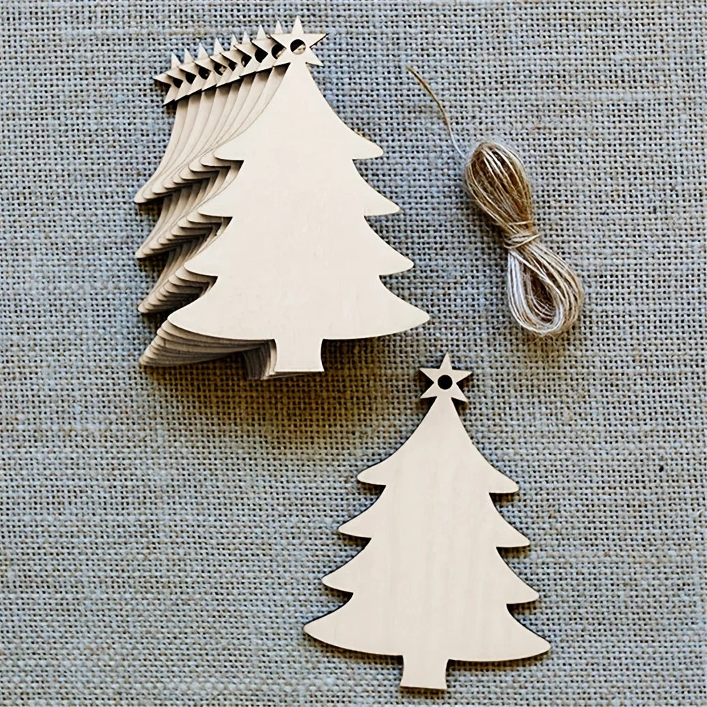 10er Set Holz Weihnachtsbaum Formen zum Basteln und Dekorieren