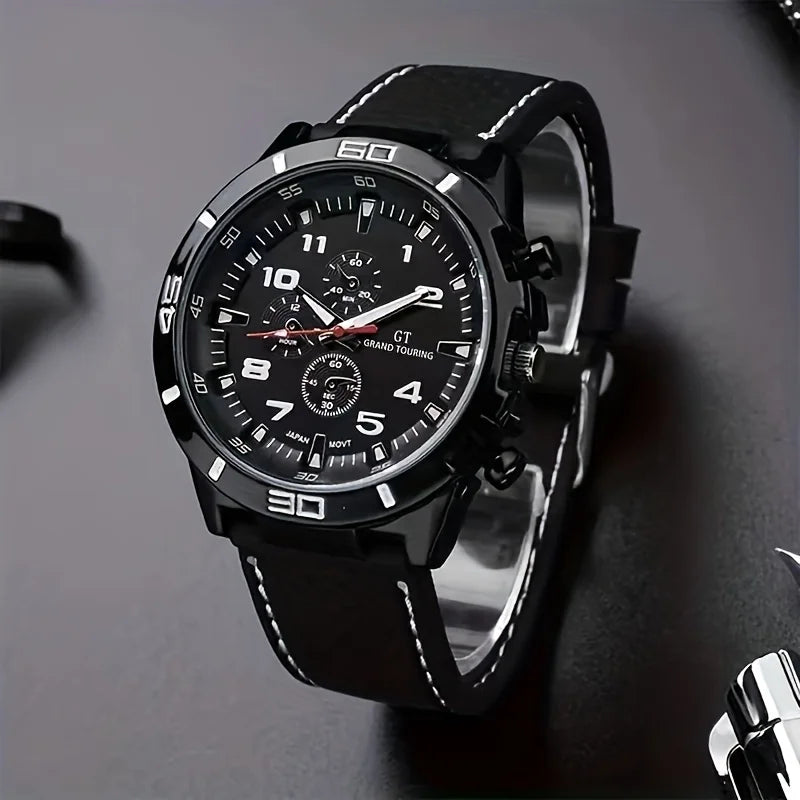 3 teiliges Herren Quarz Armbanduhr Set mit Silikonband