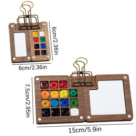 8-15 Gitter Mini Aquarellpaletten Set aus Holz mit Clips und Pinseln
