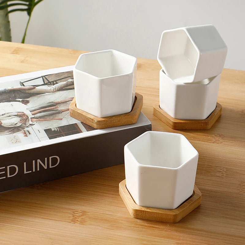 Eleganter Keramik Blumentopf mit Tablett für Sukkulenten und Bonsai