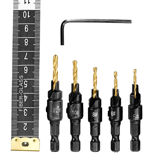 Präzises 5-teiliges Titan-beschichtetes Holzbohrer-Set mit Schnellwechsel-Schaft