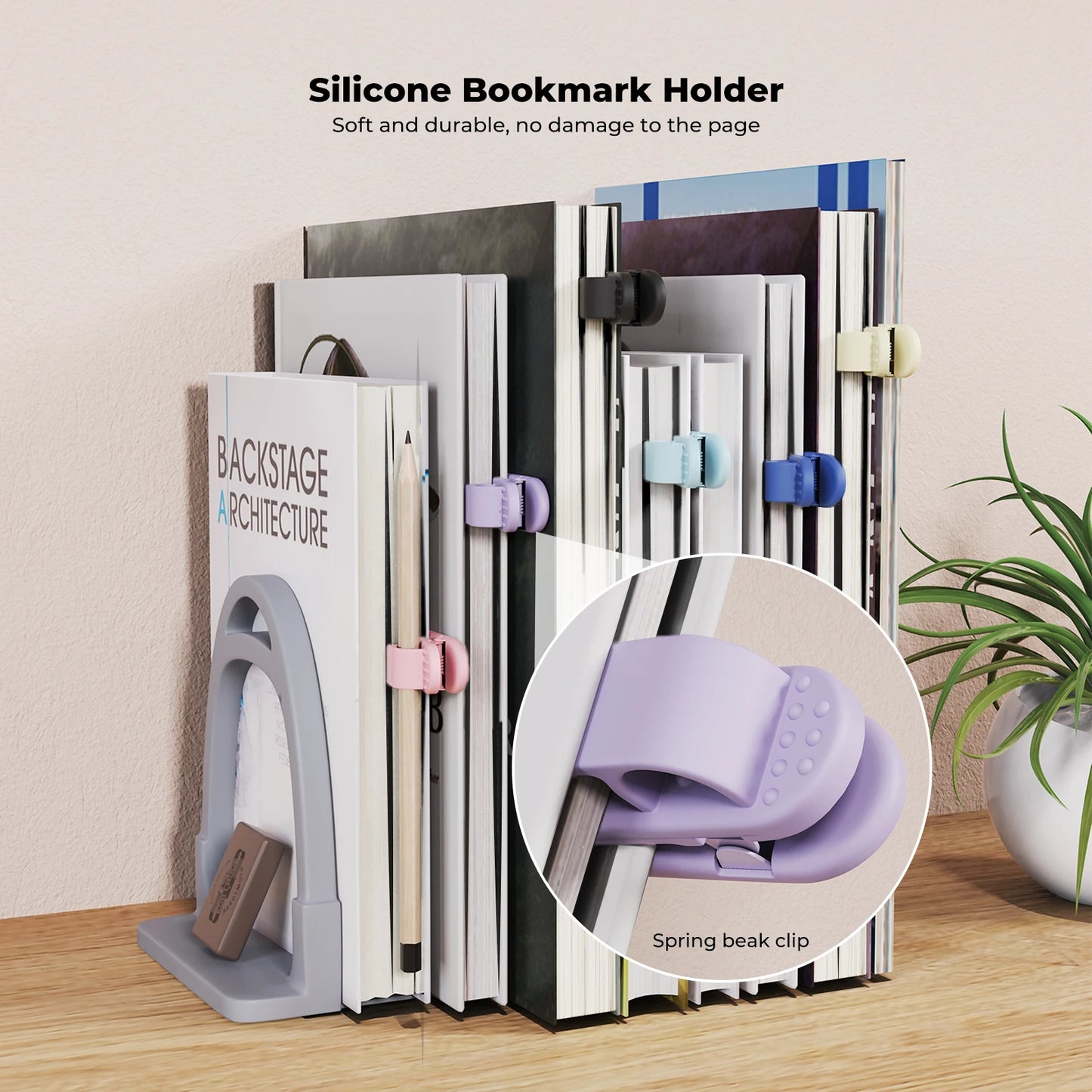 Flexibler Silikon Lesezeichenhalter mit Stiftschlitz für Bücher