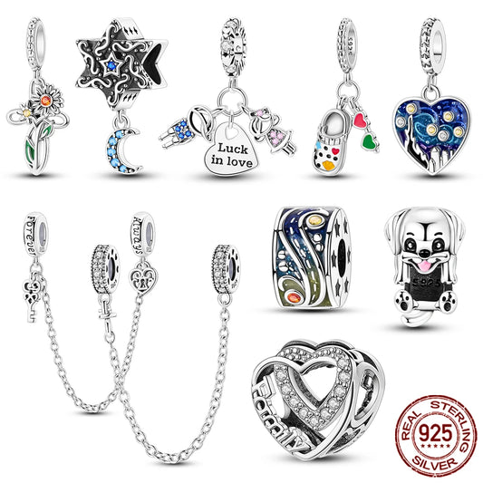 925er Sterlingsilber Charms mit Zirkon – Familie, Hund - Sternenhimmel Set