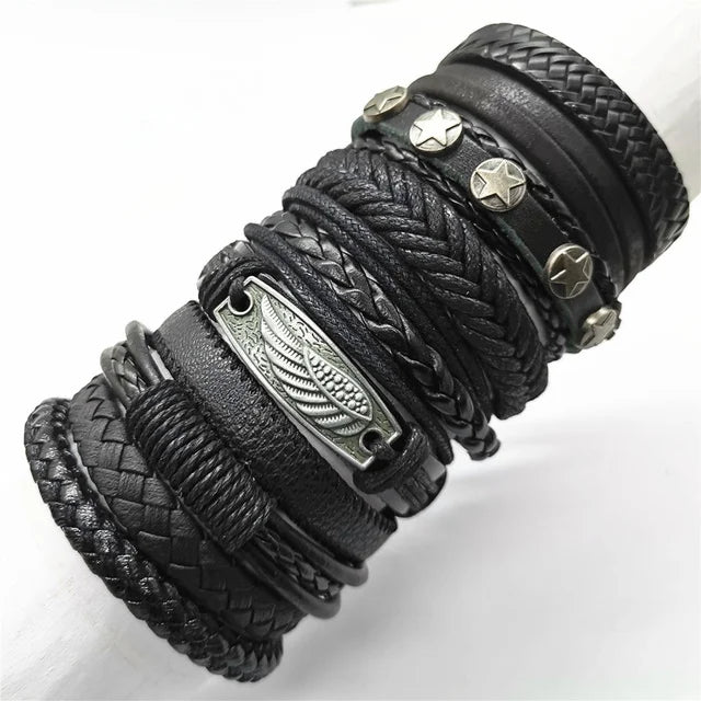 10 Stück Schwarze Lederarmbänder Handgewebt Verstellbar Unisex Schmuck