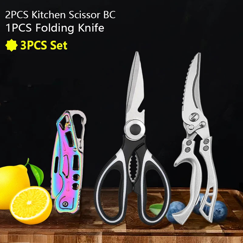 Edelstahl Küchenmesser Schere Set – Klappbar, Sicher, für Obst, Fleisch, Fisch