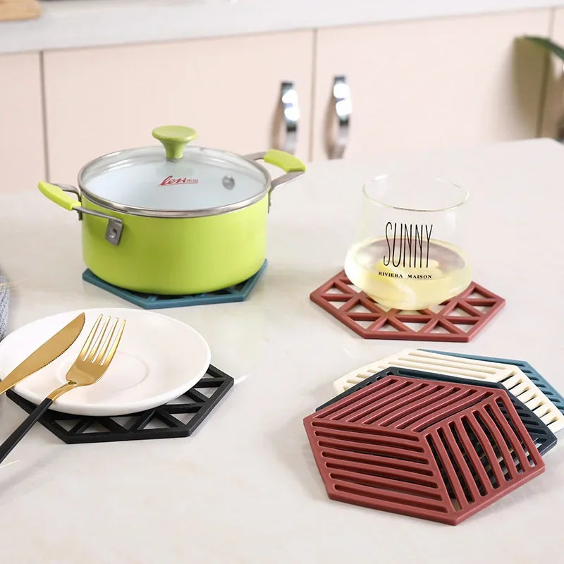 4er Set Silikon Hexagon Untersetzer Tischset Wärme Isoliermatte Geschirr Schutz