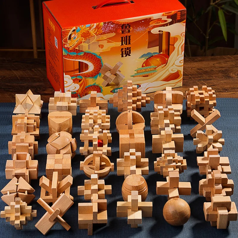 Klassisches 3-teiliges Holzpuzzle für Gehirnjogging