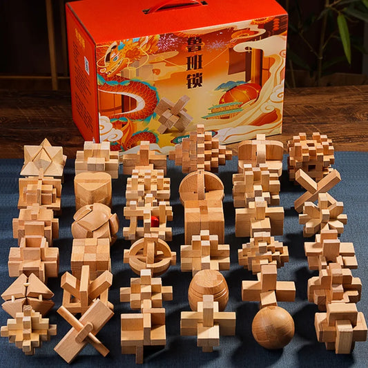 Klassisches 3-teiliges Holzpuzzle für Gehirnjogging