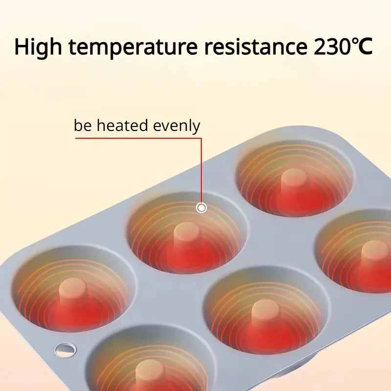 6er Silikon Donut Backform 6 Löcher Antihaft Muffin Cupcake Form