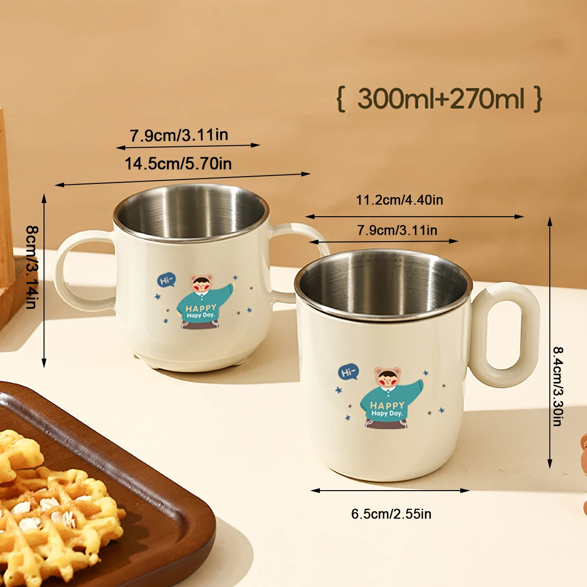 Doppelwandige Edelstahl Kaffeetasse mit Griff und abnehmbarem Mini-Becher