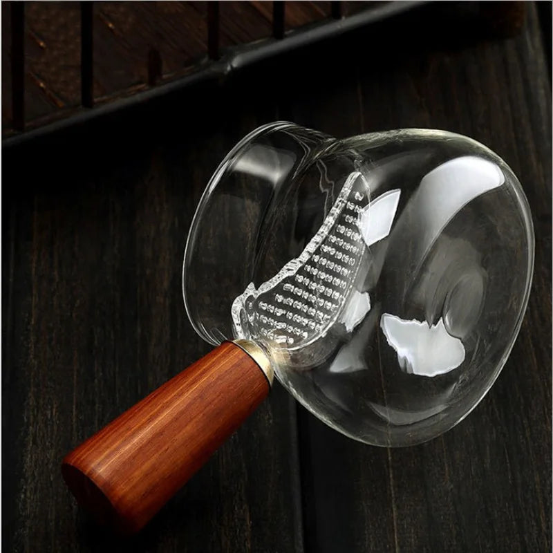 Tee Spender aus Borosilikatglas mit Holzgriff und Filter 250 ml