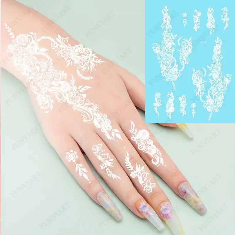 Weiße Henna Temporäre Tattoos für Frauen Hand Mehndi Party Körperkunst