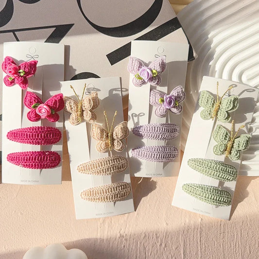 Niedliche handgemachte Strick-Haarclips für Mädchen - 4er Set