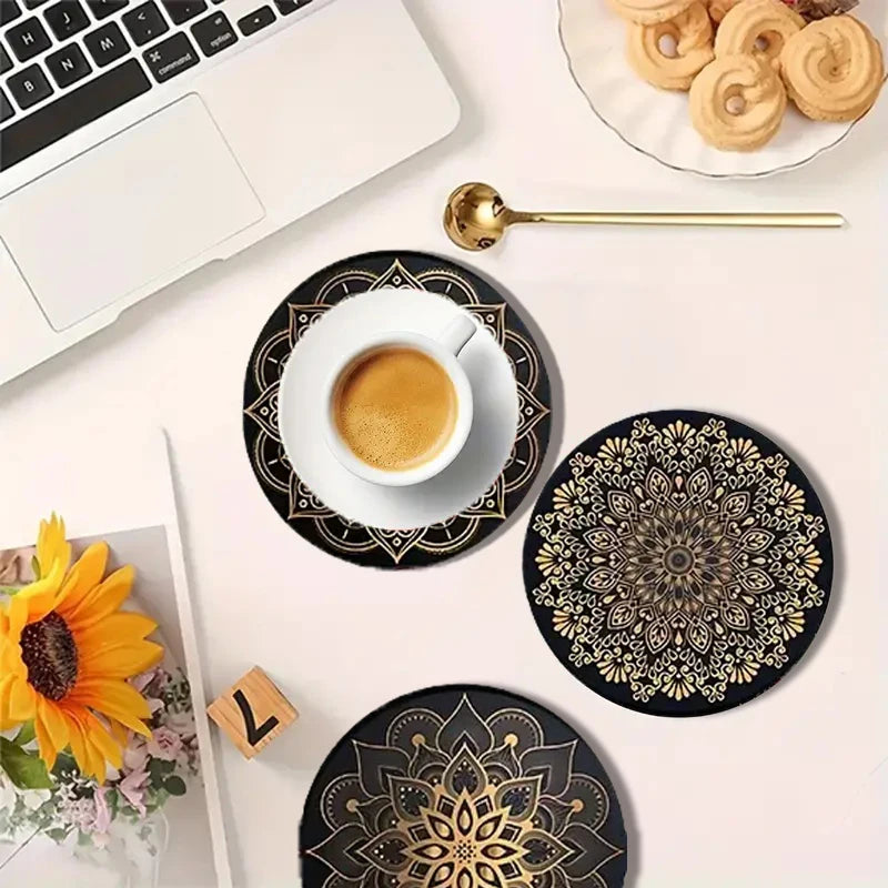 8er Set Holzuntersetzer mit Mandala Muster – Rutschfest und Dekorativ