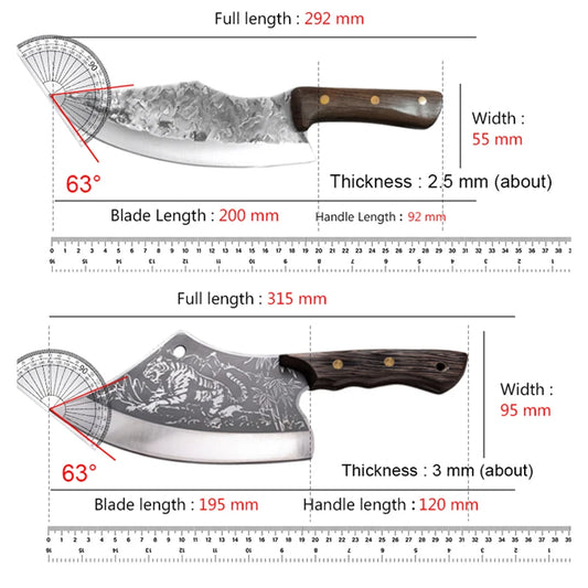 Handgeschmiedetes Küchenmesser aus Edelstahl mit scharfem Holzgriff für vielseitiges Schneiden