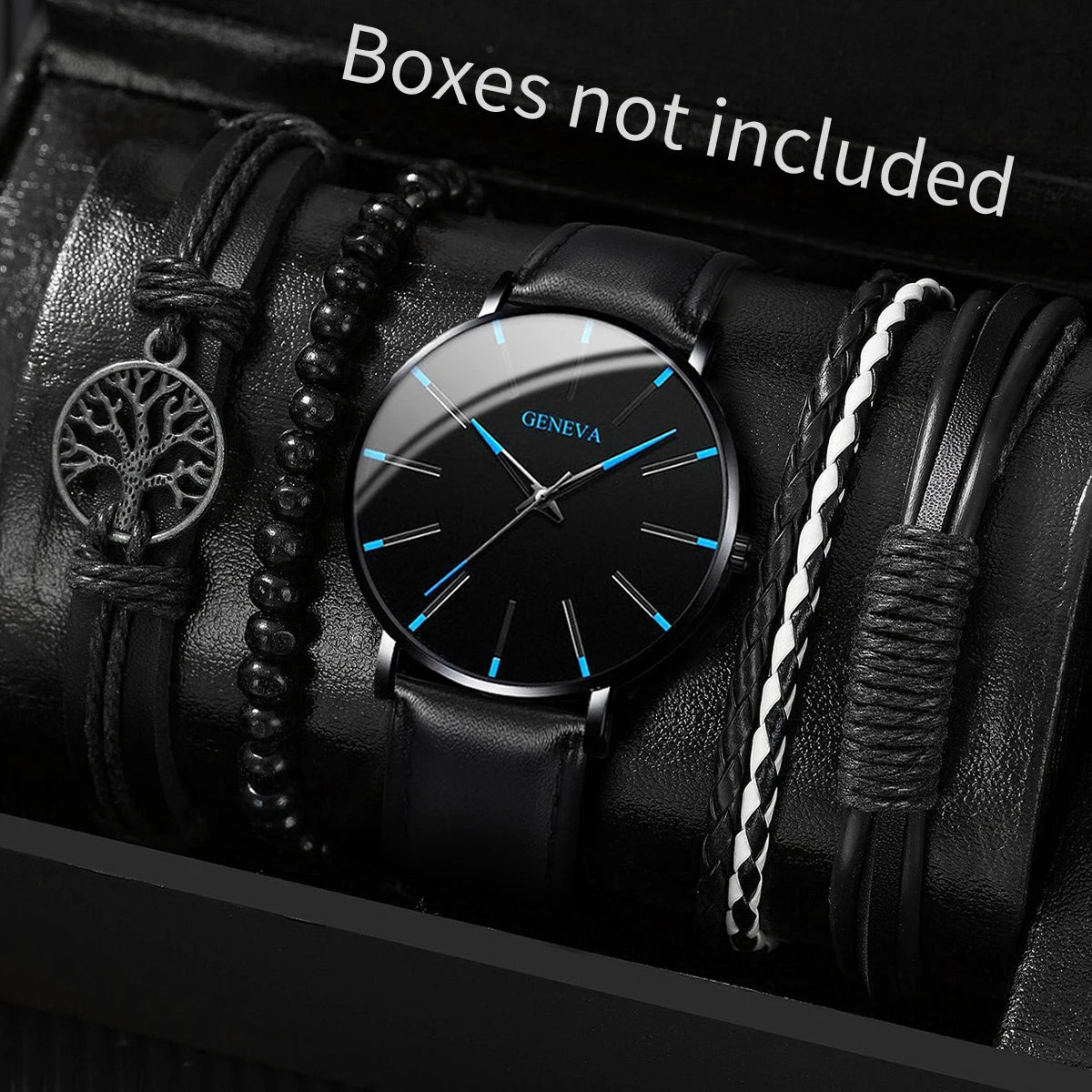 Herren Business Quarzuhr Set mit Armbändern aus PU Leder