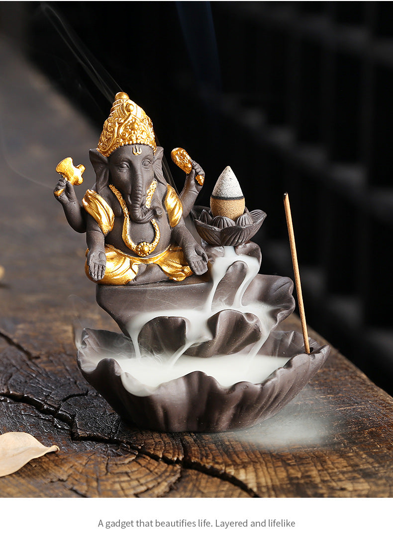 Kunsthandwerk Elefant Lotus Rückfluss Weihrauchbrenner Dekor