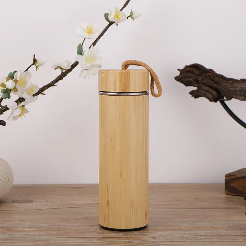 Isolierte Edelstahl-Thermoskanne mit Bambus - Temperaturdisplay