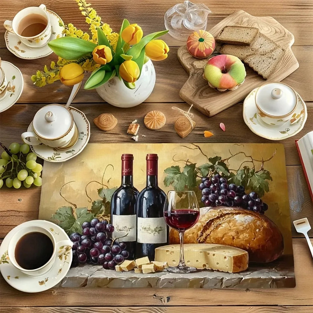 6-teiliges Leinen Tischset mit Vintage Design für Tischschutz