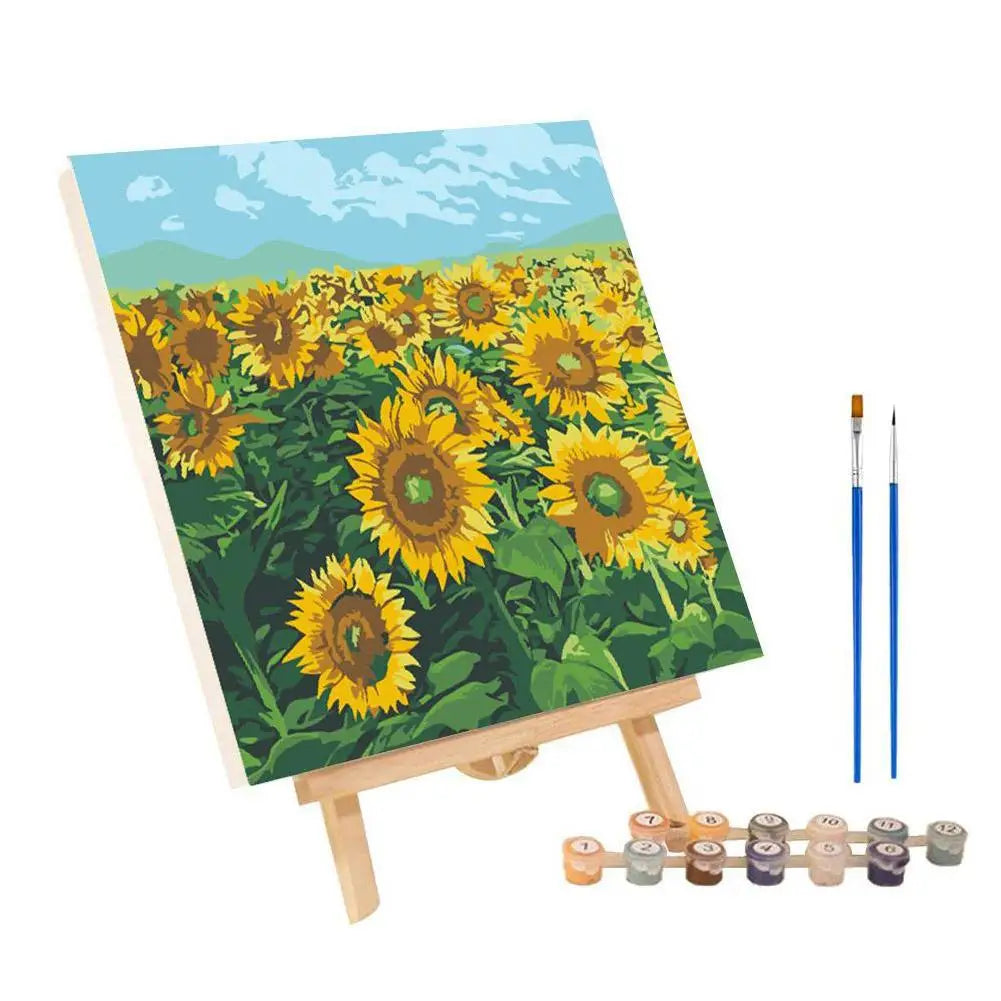 Malen nach Zahlen Kit Landschaft Abstrakter Sonnenuntergang mit Acrylfarbe