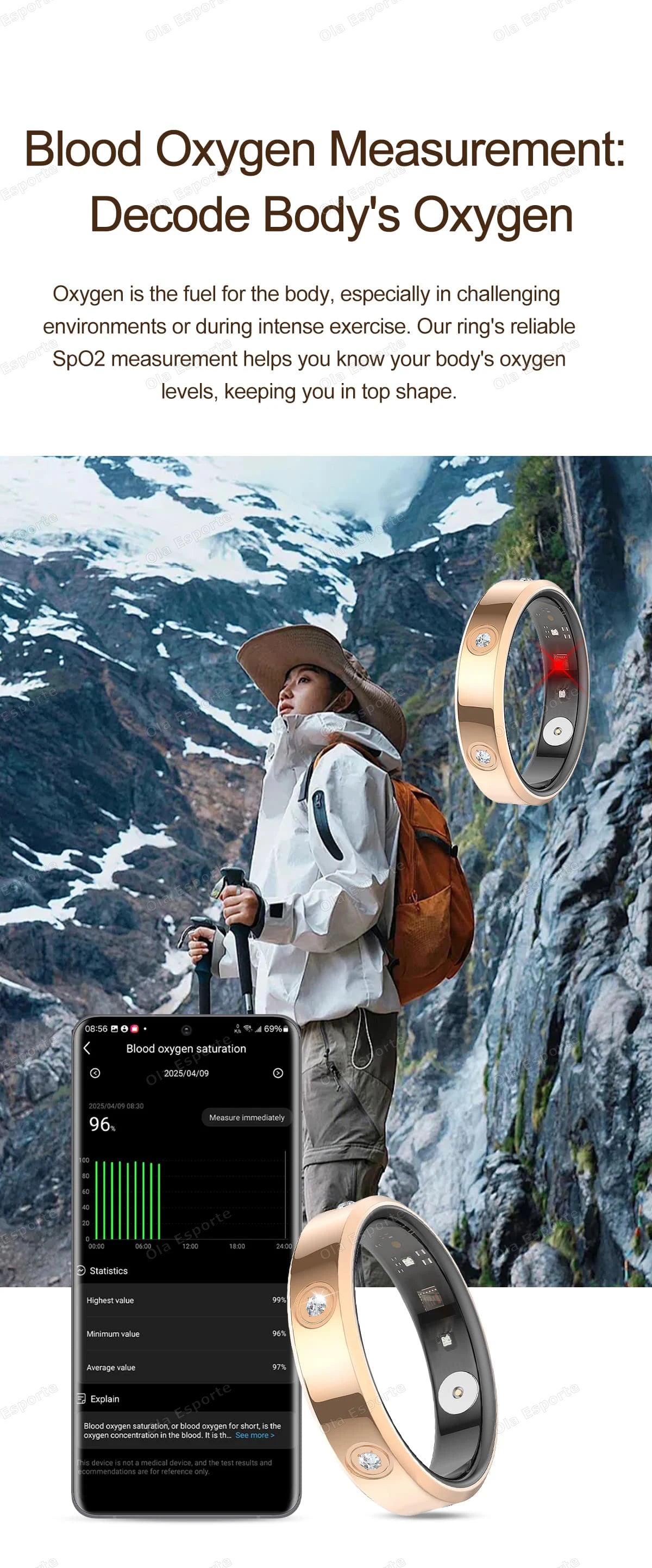 Schmaler Damen Smart Ring mit Schlaf und Gesundheitsmonitor 2025