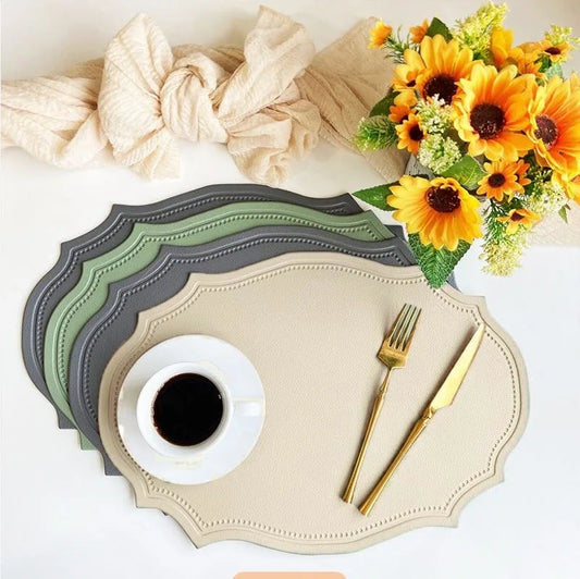 Geformte PU Kunstleder Tischsets Luxus Schwarz Creme Grau 1/4/6 Stk.