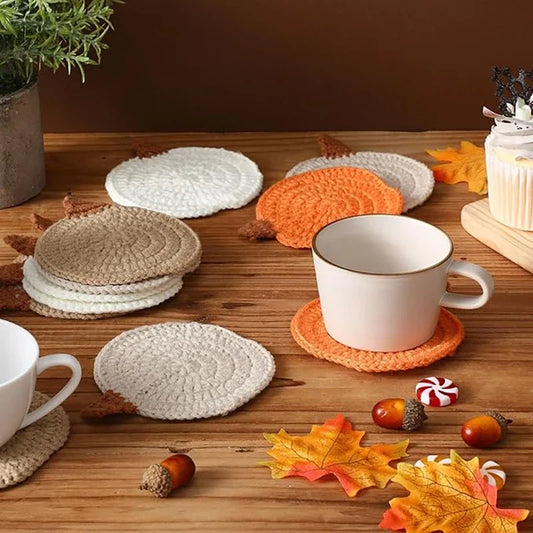 4-teiliges handgewebtes Kürbis-Untersetzer-Set für Herbstdekoration