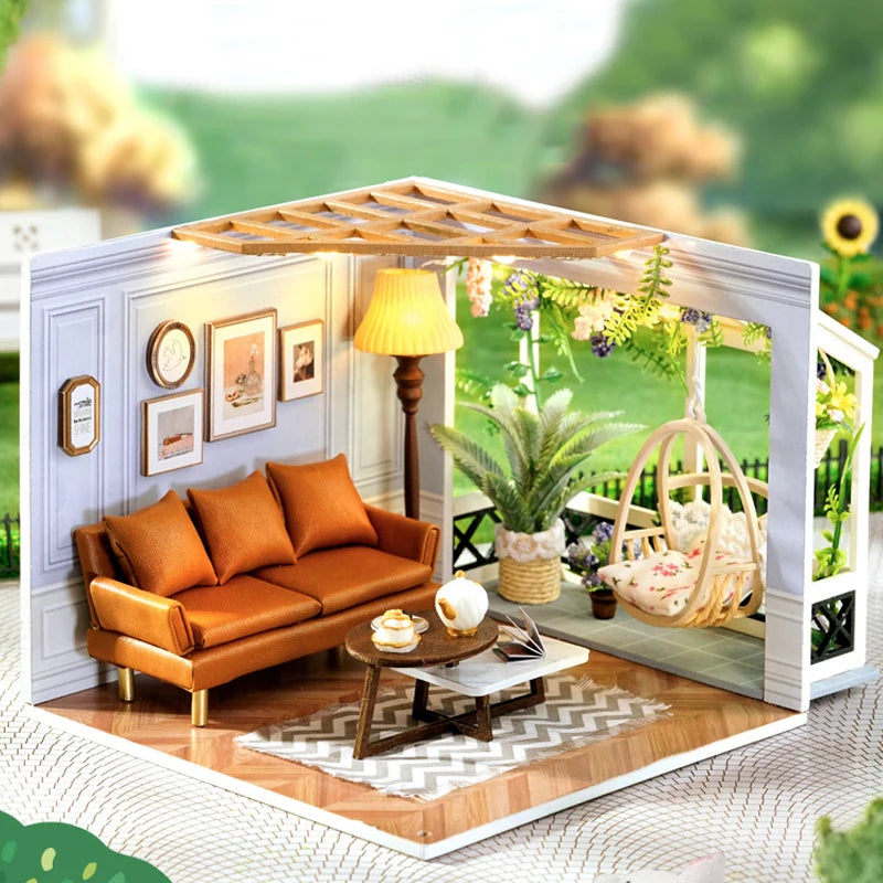 Kreatives DIY Puppenhaus Holzmodell für detailreiche Miniaturszenen